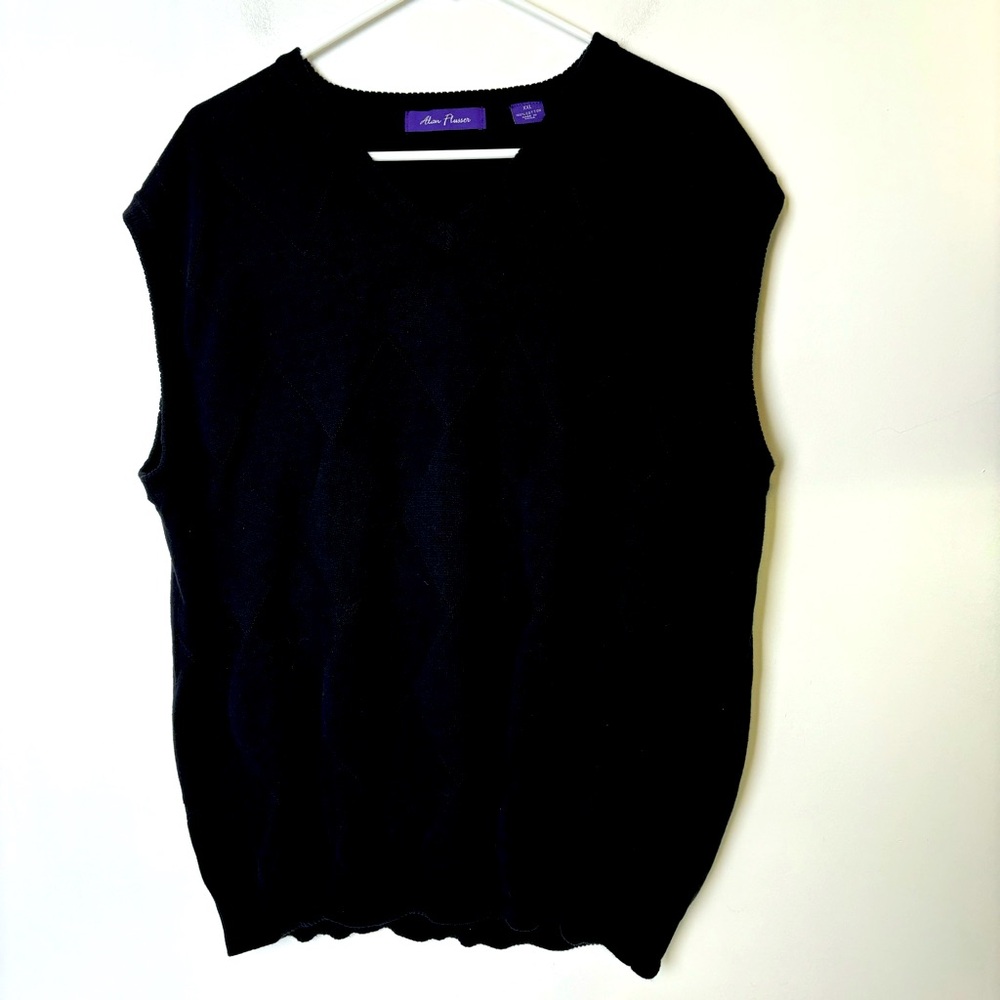 Alan Flusser Black Cotton Vest Argyle Design